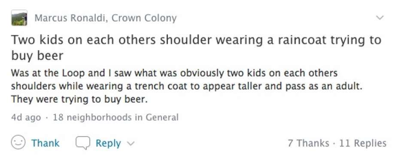 Illustration for article titled Nextdoor User Warns of Beer-Seeking 'Detective' That's Just Two Kids in a Trench Coat
